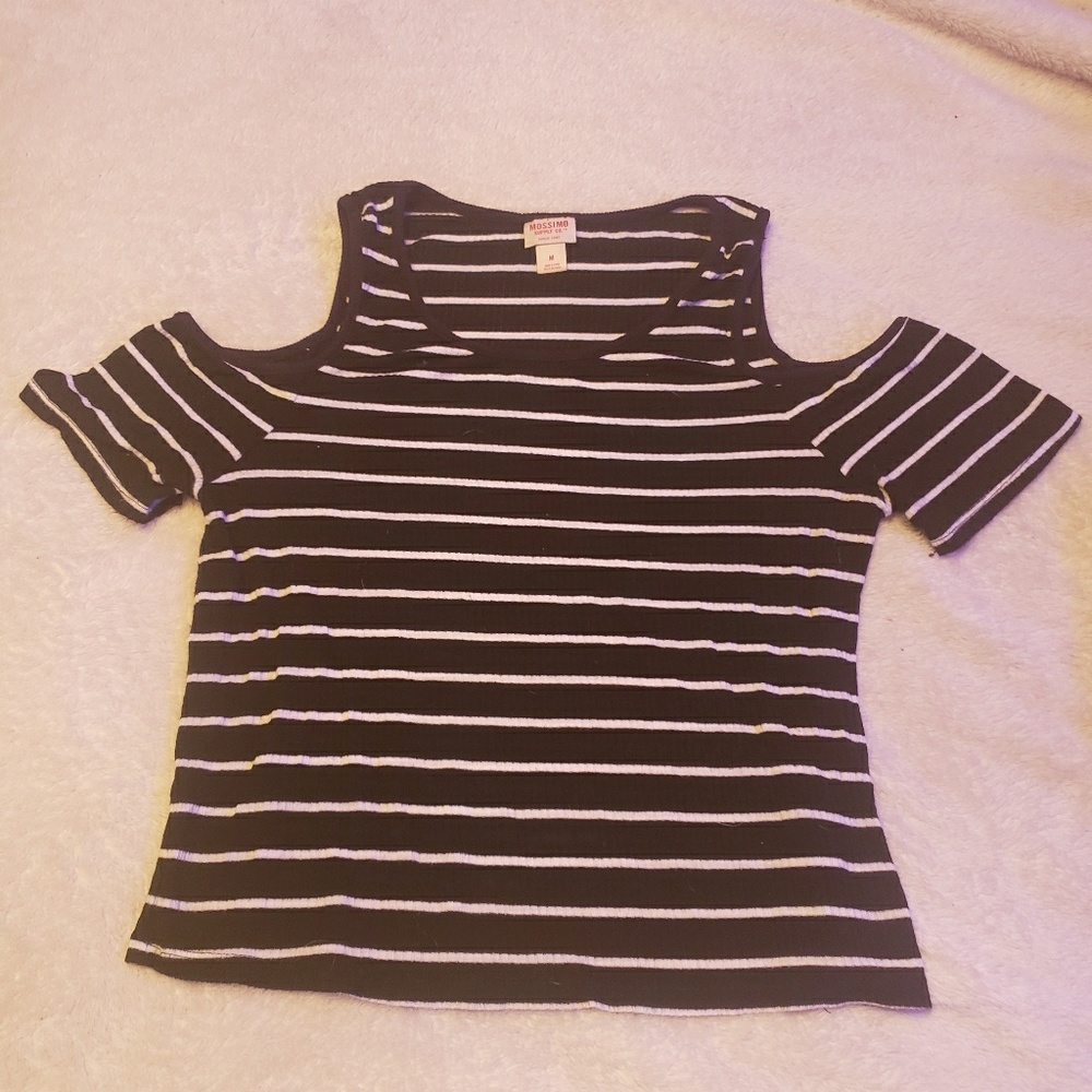 Stripe Cut Out Shoulder Top